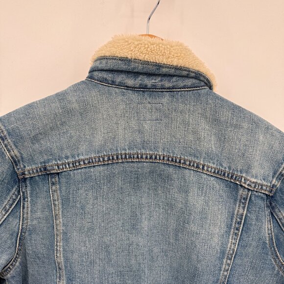 Gap Denim Trucker Jacket Womens Medium Blue Cotton Sherpa Trim Vintage - Picture 5 of 7